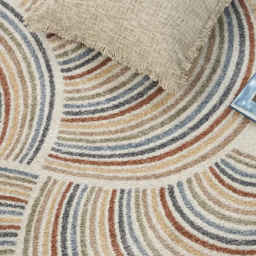 Blue and Ivory Abstract Power Loom Washable Area Rug Photo 1