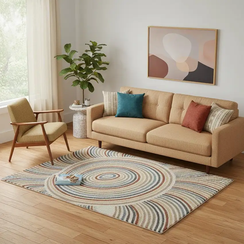 Blue and Ivory Abstract Power Loom Washable Area Rug Photo 1