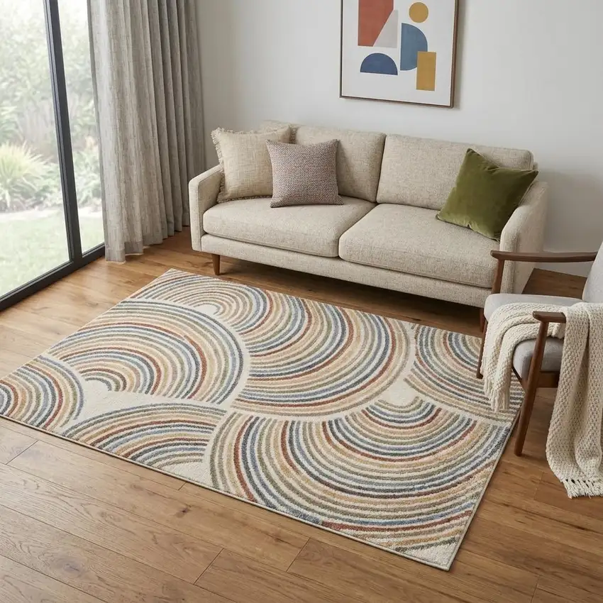 Blue and Ivory Abstract Power Loom Washable Area Rug Photo 1