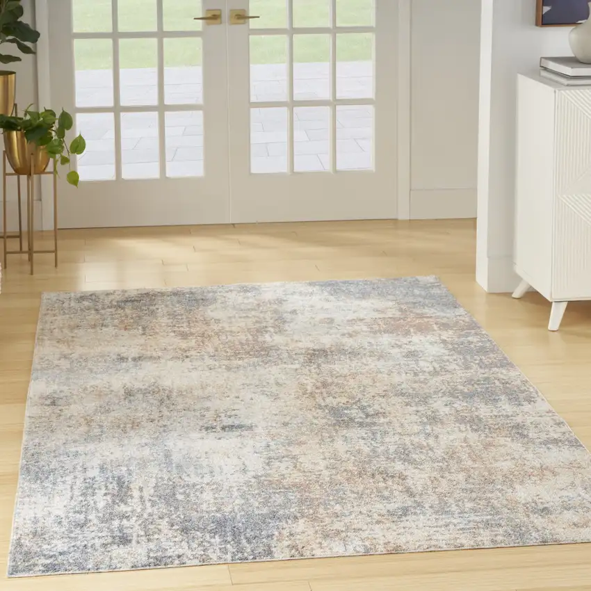 Blue and Ivory Abstract Power Loom Washable Area Rug Photo 3