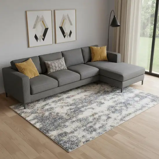 Blue and Ivory Abstract Power Loom Washable Area Rug Photo 1