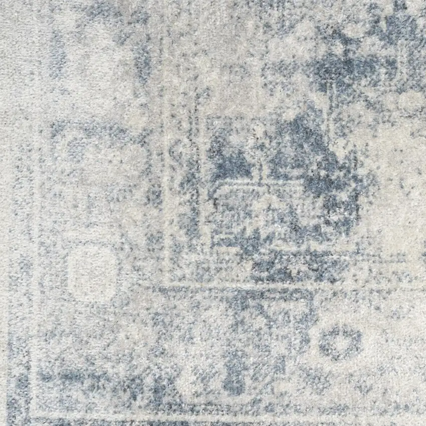 Blue and Ivory Abstract Power Loom Washable Area Rug Photo 5