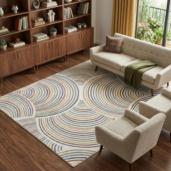 Blue and Ivory Abstract Power Loom Washable Area Rug Photo 1