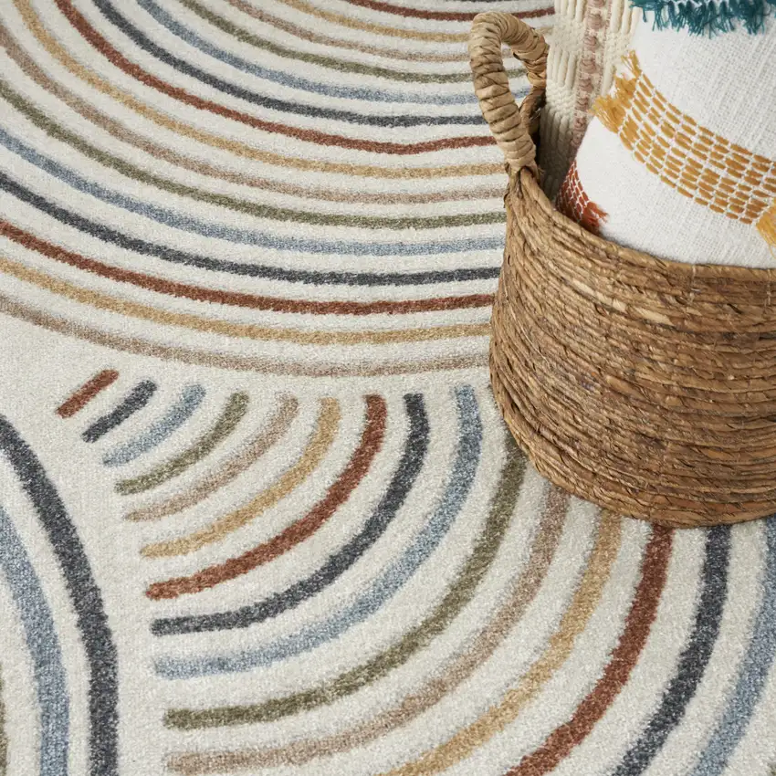 Blue and Ivory Abstract Power Loom Washable Area Rug Photo 1