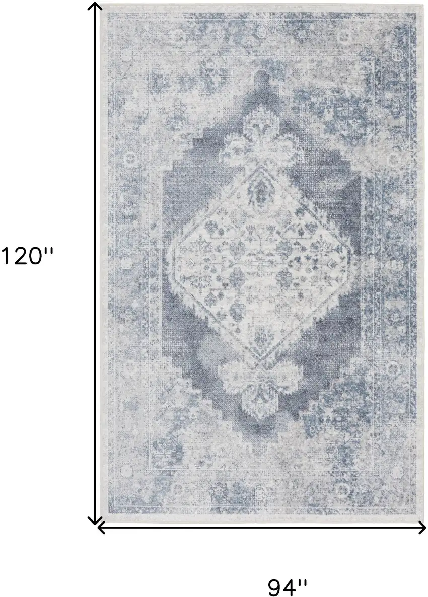 Blue and Ivory Abstract Power Loom Washable Area Rug Photo 8