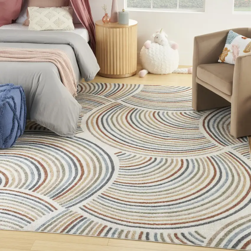 Blue and Ivory Abstract Power Loom Washable Area Rug Photo 2