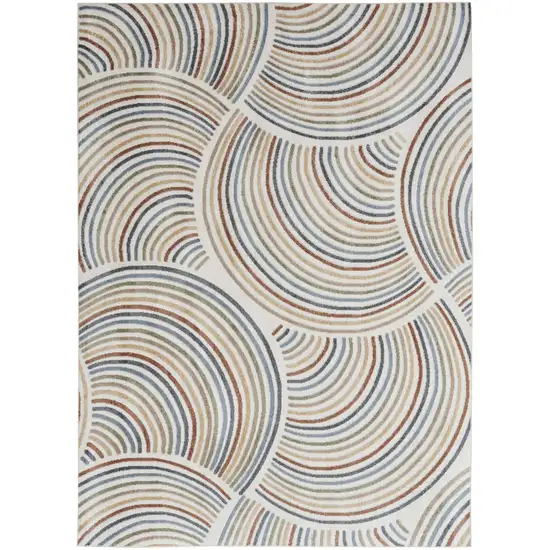 Blue and Ivory Abstract Power Loom Washable Area Rug Photo 4