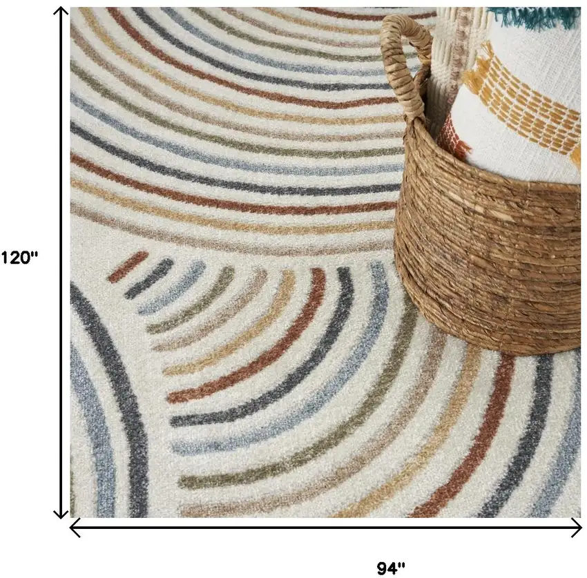 Blue and Ivory Abstract Power Loom Washable Area Rug Photo 9