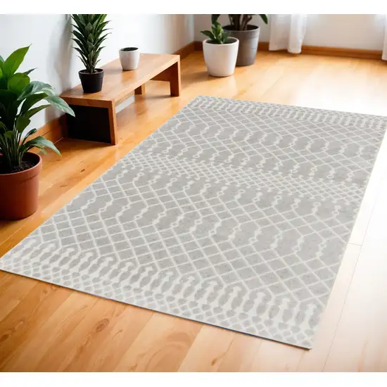 Blue and Ivory Abstract Power Loom Washable Area Rug Photo 2