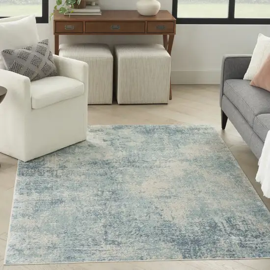 Blue and Ivory Abstract Power Loom Washable Area Rug Photo 4