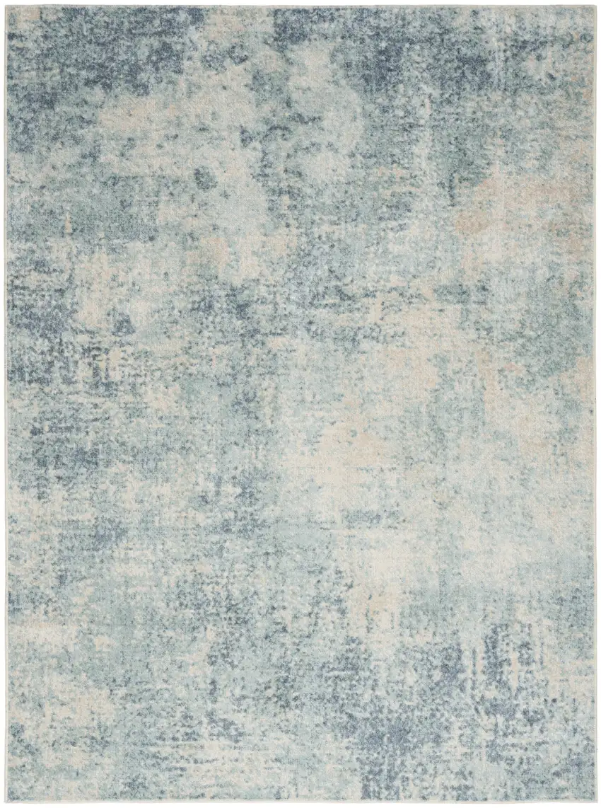 Blue and Ivory Abstract Power Loom Washable Area Rug Photo 1