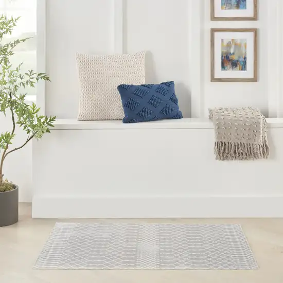 Blue and Ivory Abstract Power Loom Washable Area Rug Photo 6