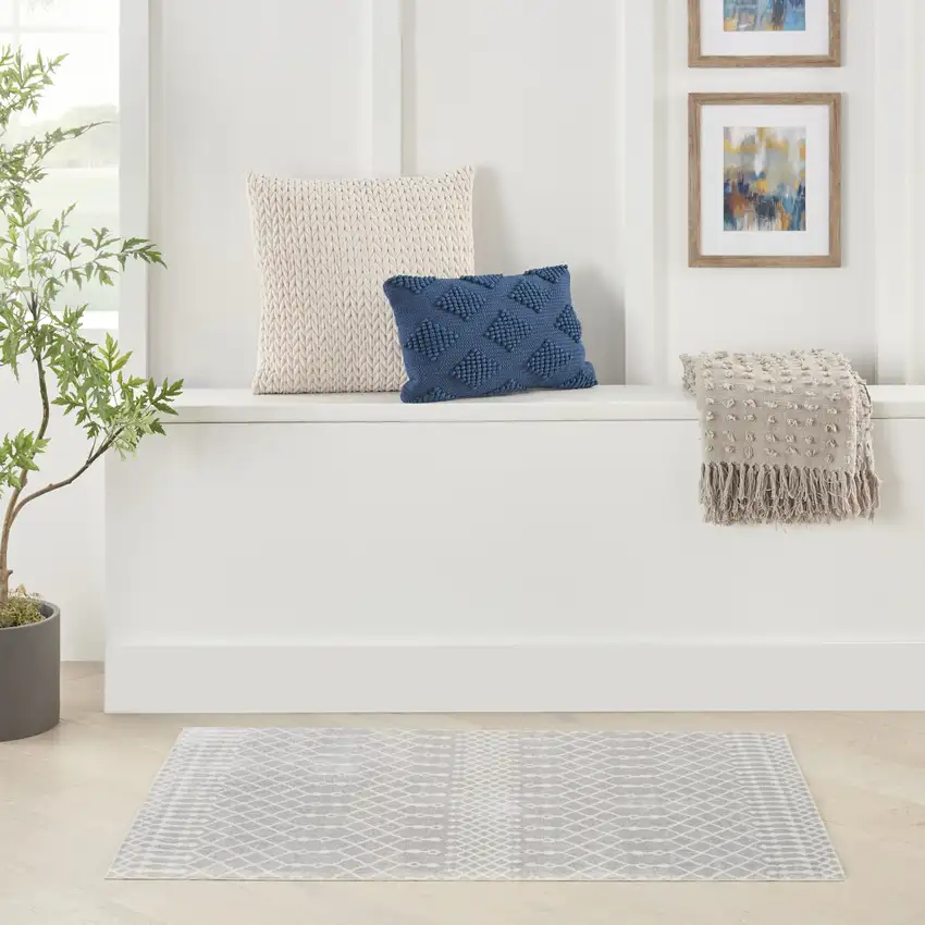Blue and Ivory Abstract Power Loom Washable Area Rug Photo 6
