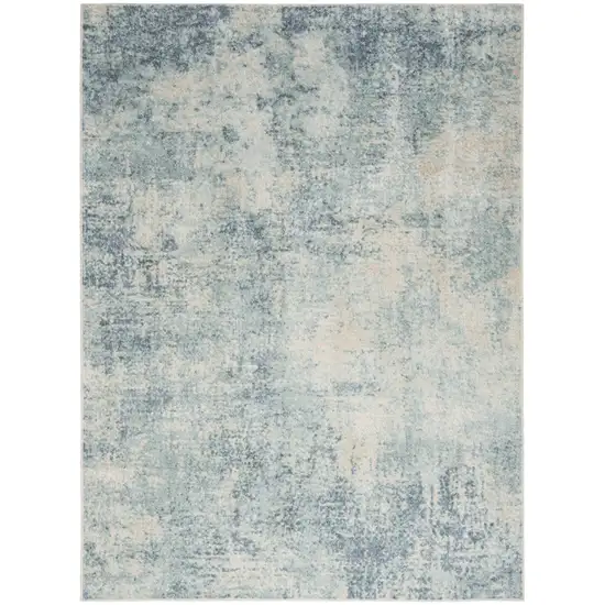 Blue and Ivory Abstract Power Loom Washable Area Rug Photo 1