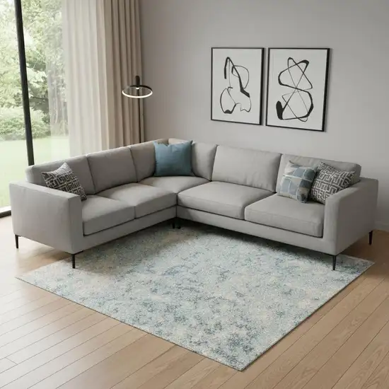 Blue and Ivory Abstract Power Loom Washable Area Rug Photo 1