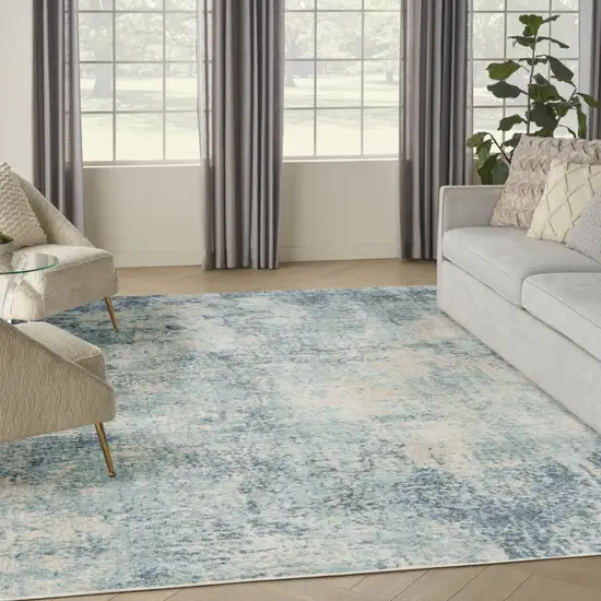 Blue and Ivory Abstract Power Loom Washable Area Rug Photo 3
