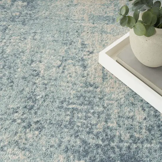 Blue and Ivory Abstract Power Loom Washable Area Rug Photo 7