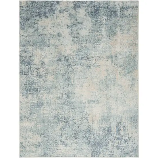 Blue and Ivory Abstract Power Loom Washable Area Rug Photo 7