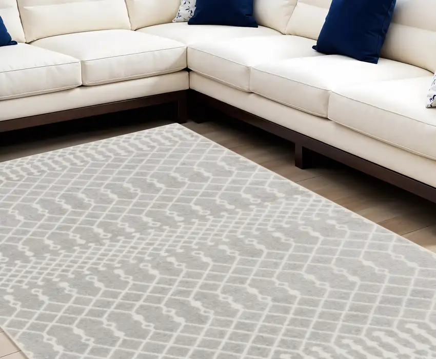 Blue and Ivory Abstract Power Loom Washable Area Rug Photo 1