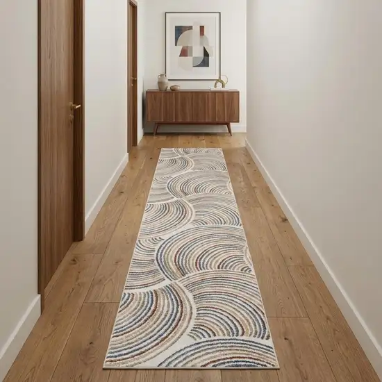 10' Blue And Ivory Abstract Washable Runner Rug Photo 1