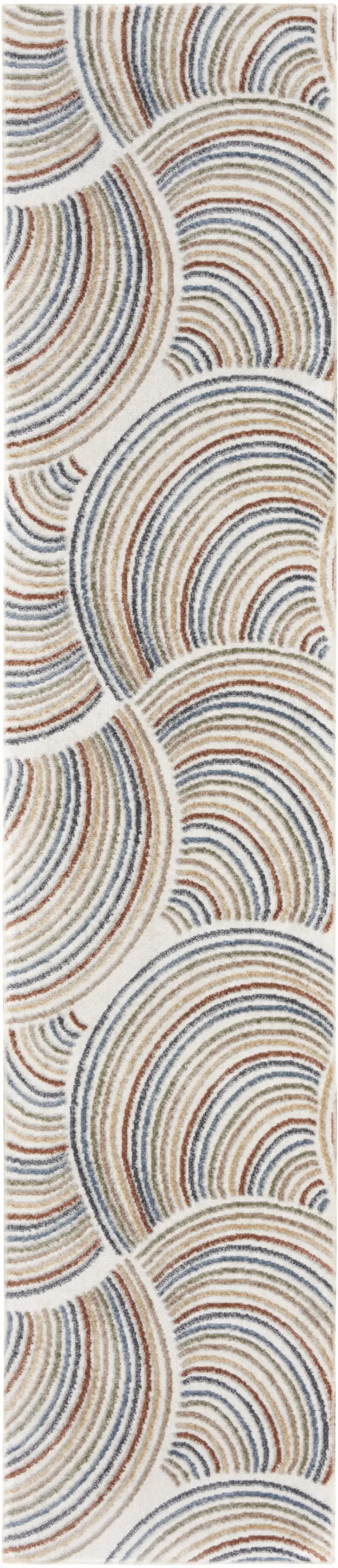 Blue and Ivory Abstract Power Loom Washable Runner Rug Photo 1