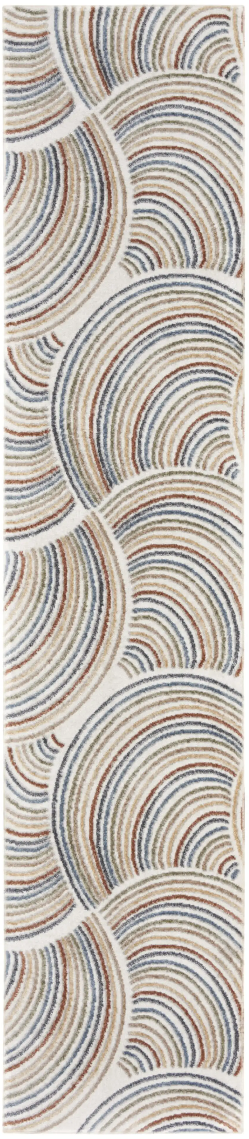 12' Blue And Ivory Abstract Washable Runner Rug Photo 1