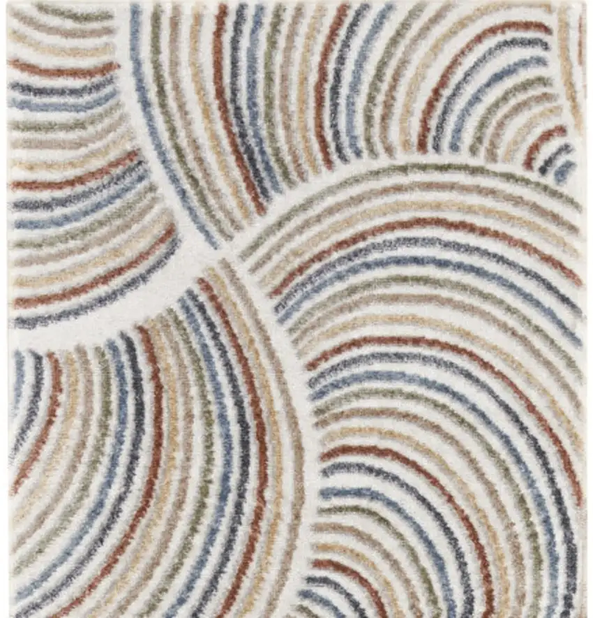 Blue and Ivory Abstract Power Loom Washable Runner Rug Photo 3