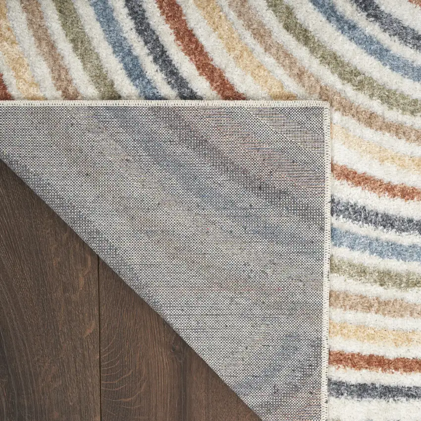 8' Blue And Ivory Abstract Washable Runner Rug Photo 9