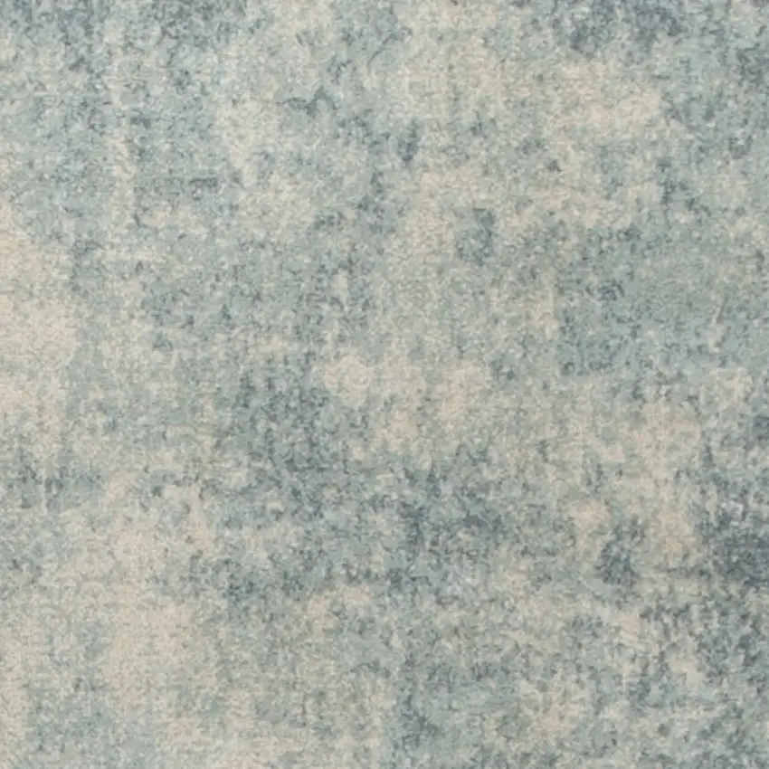 Blue and Ivory Abstract Power Loom Washable Runner Rug Photo 7