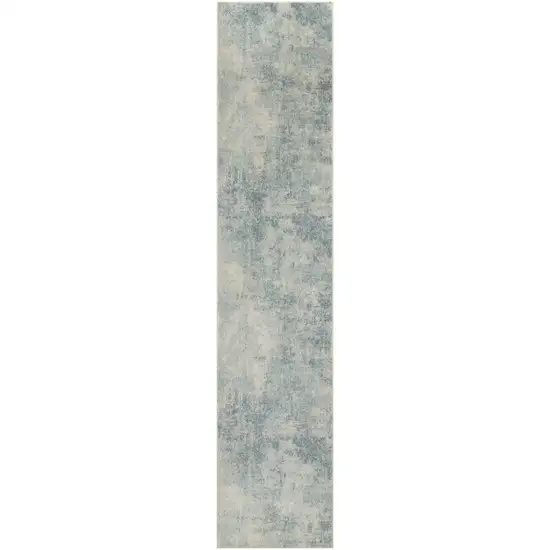 10' Blue And Ivory Abstract Washable Runner Rug Photo 1