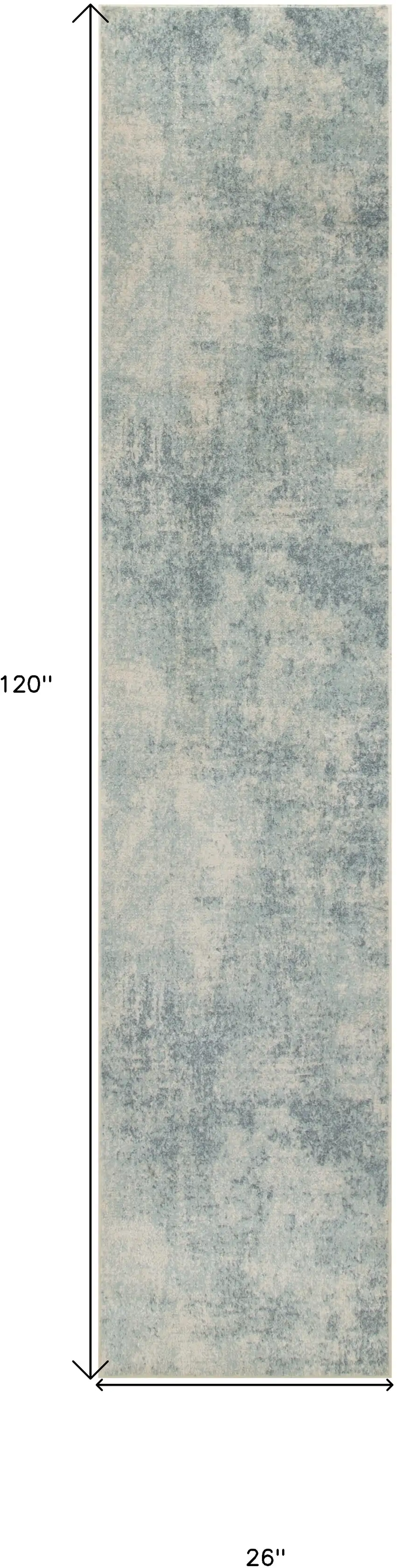 Blue and Ivory Abstract Power Loom Washable Runner Rug Photo 8