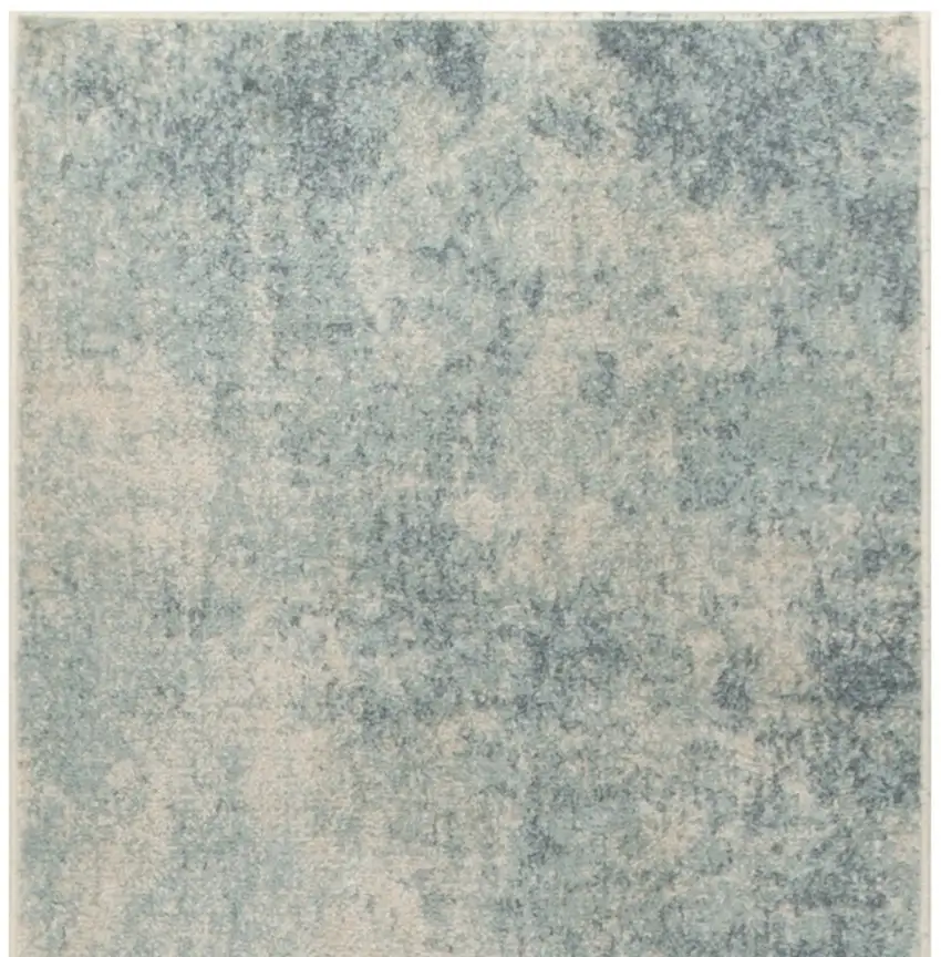 Blue and Ivory Abstract Power Loom Washable Runner Rug Photo 3