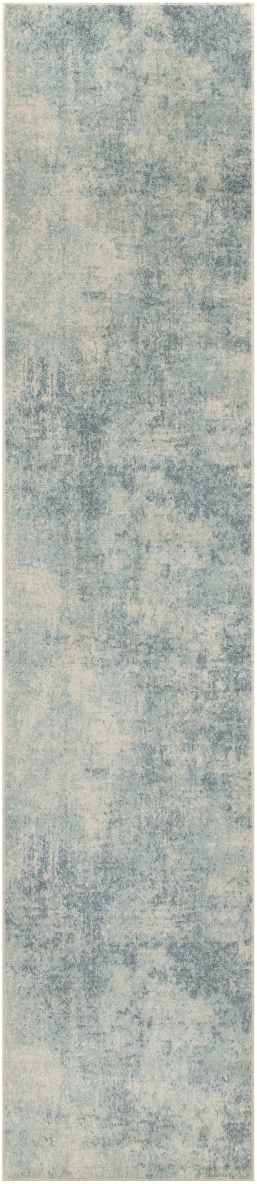 Blue and Ivory Abstract Power Loom Washable Runner Rug Photo 2