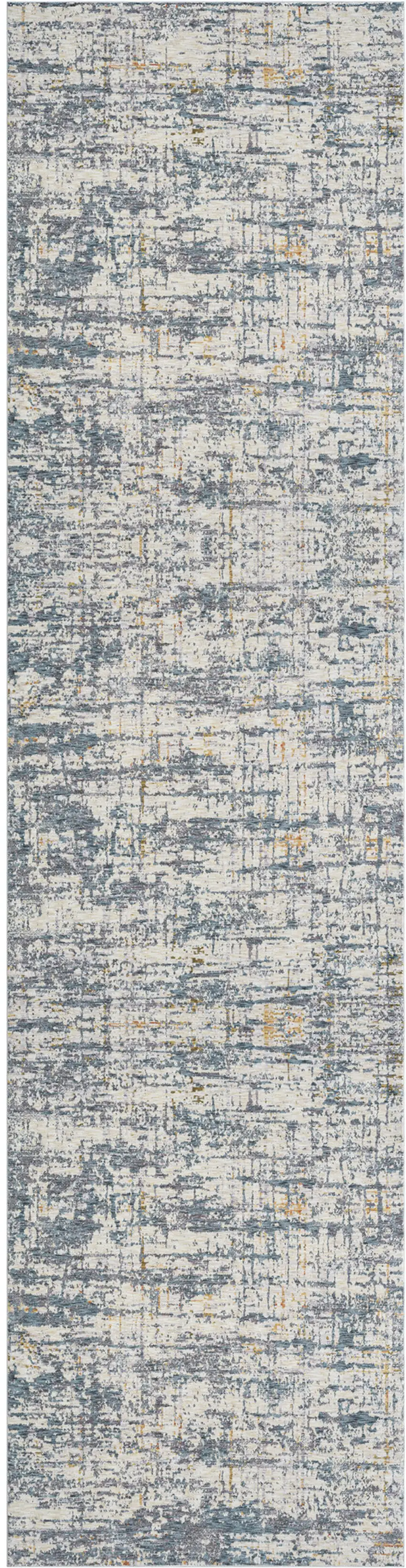 Blue and Ivory Abstract Runner Rug Photo 2