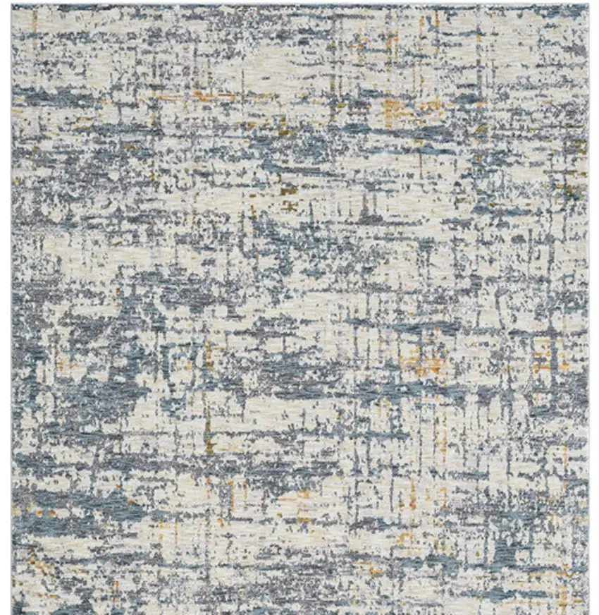 Blue and Ivory Abstract Runner Rug Photo 6