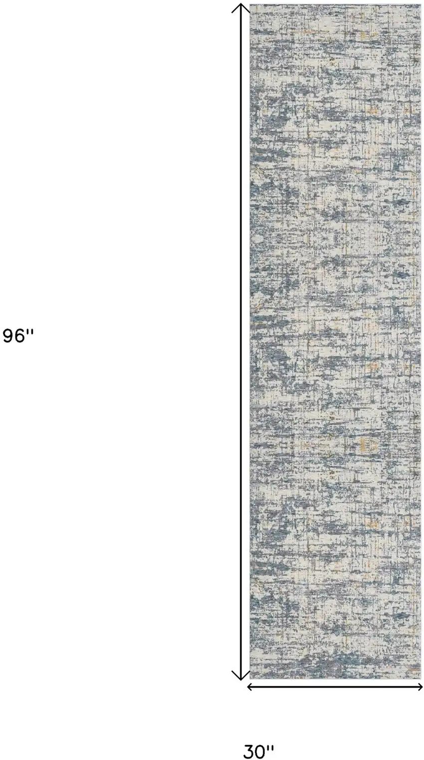 Blue and Ivory Abstract Runner Rug Photo 3