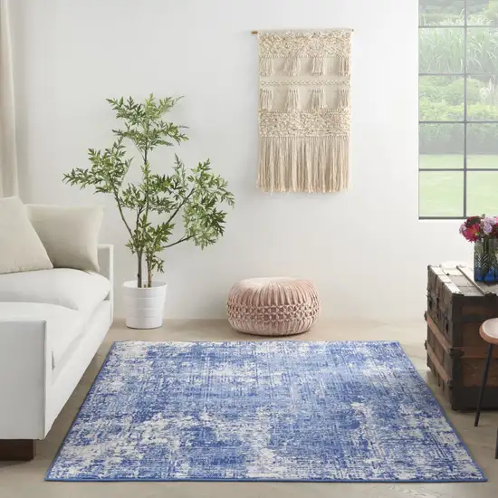 Blue And Ivory Abstract Distressed Area Rug Photo 6