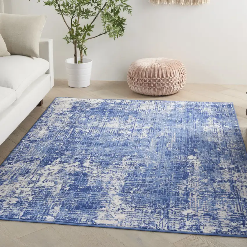 Blue And Ivory Abstract Distressed Area Rug Photo 5