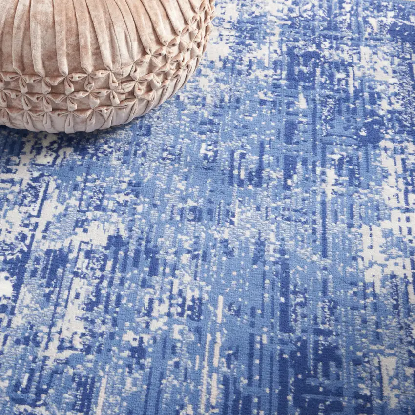 Blue And Ivory Abstract Distressed Area Rug Photo 9