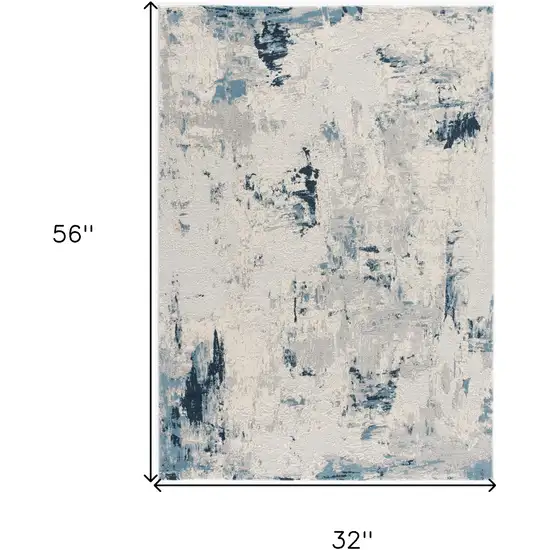 Blue And Ivory Abstract Strokes Area Rug Photo 3