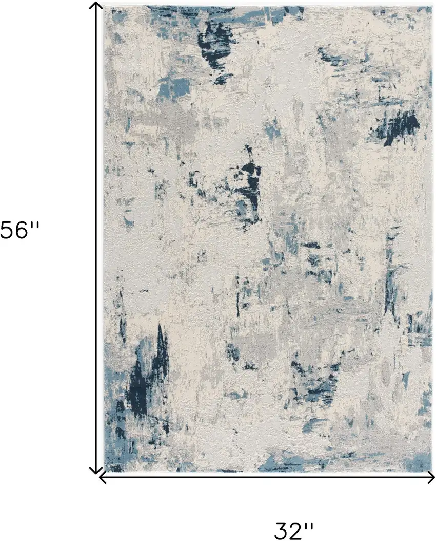 Blue And Ivory Abstract Strokes Area Rug Photo 3