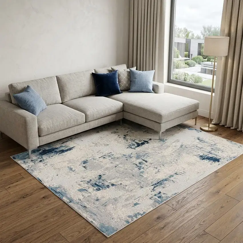 Blue Abstract Dhurrie Area Rug Photo 1