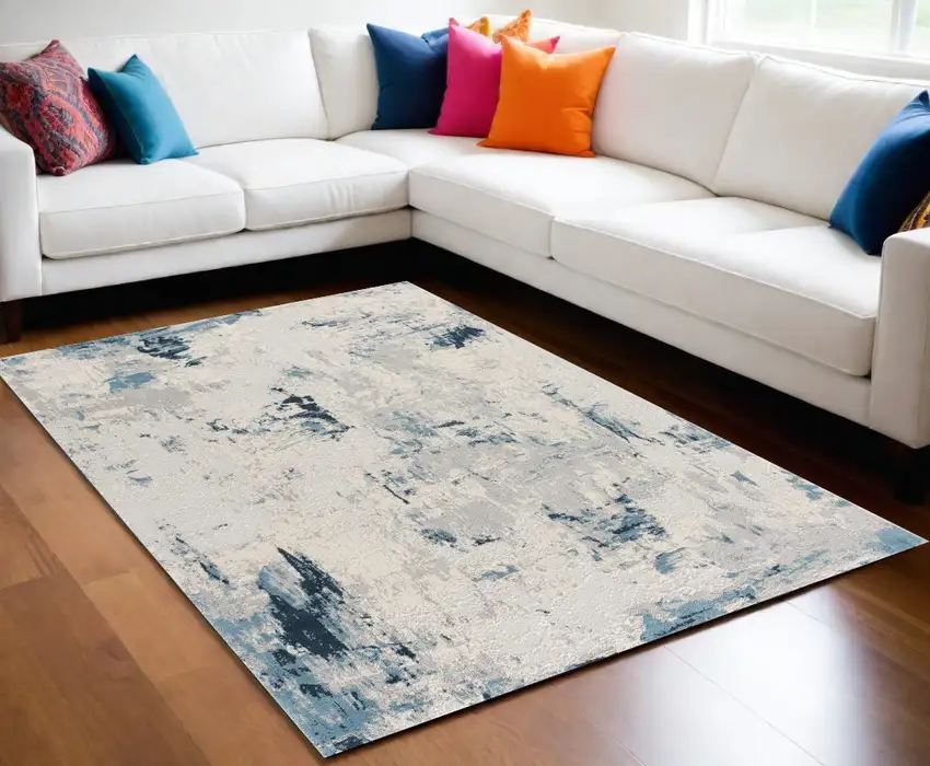 Blue Abstract Dhurrie Area Rug Photo 1