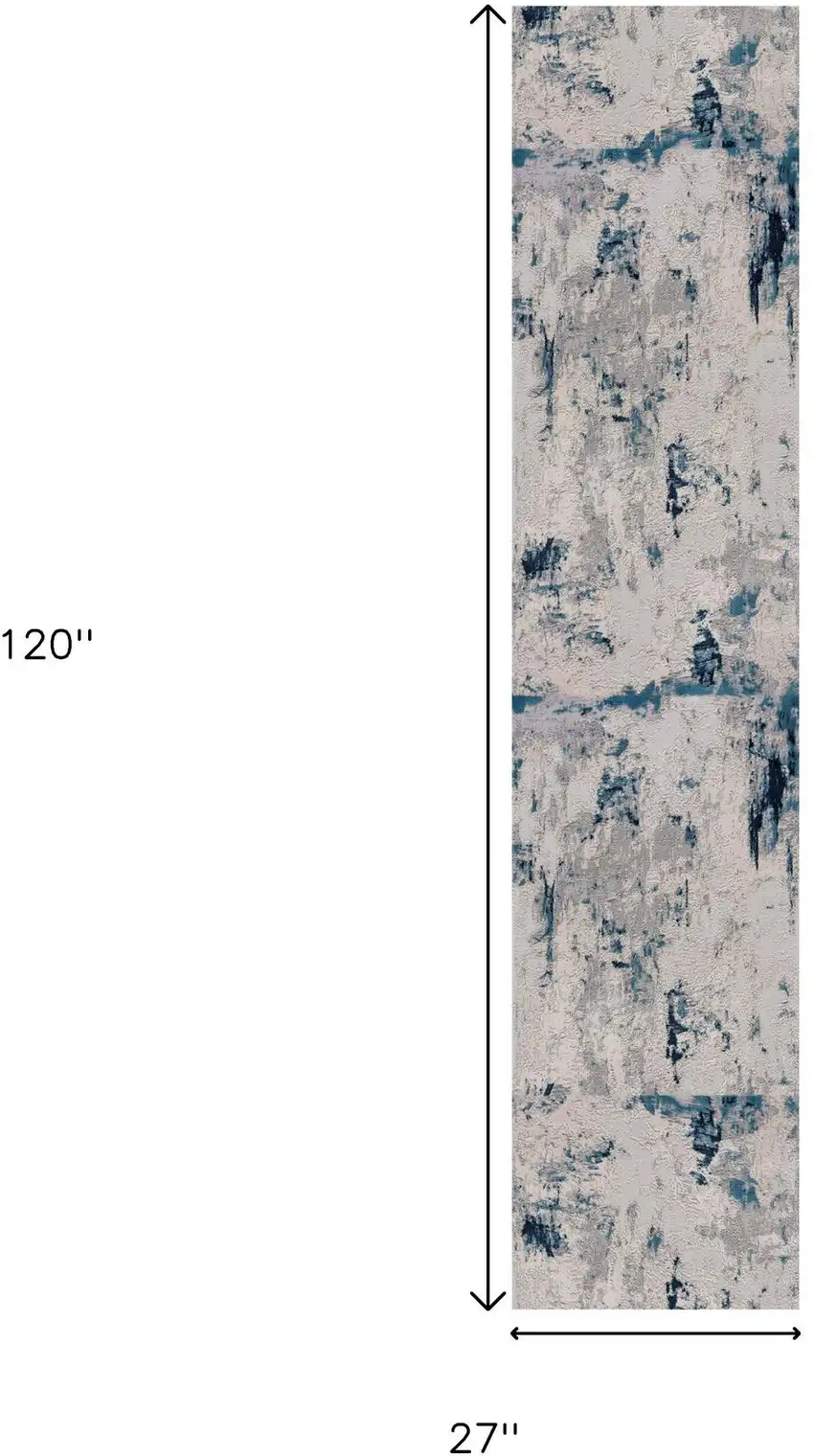 10' Blue Abstract Dhurrie Runner Rug Photo 3