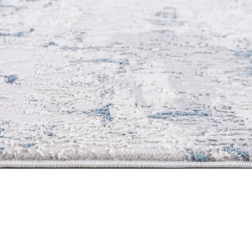 Blue and Ivory Abstract Strokes Runner Rug Photo 7