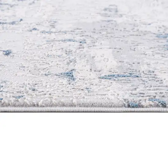 Blue and Ivory Abstract Strokes Runner Rug Photo 7