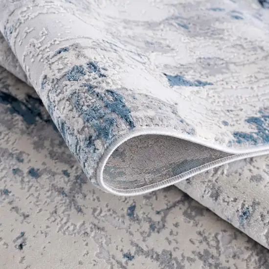 Blue and Ivory Abstract Strokes Runner Rug Photo 6