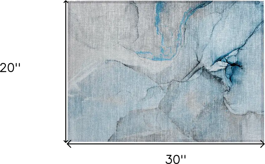 Blue and Ivory Abstract Washable Non Skid Indoor Outdoor Area Rug Photo 3