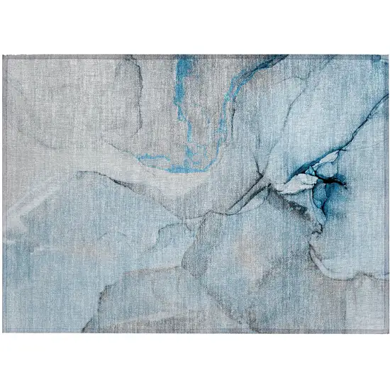 Blue and Ivory Abstract Washable Non Skid Indoor Outdoor Area Rug Photo 2