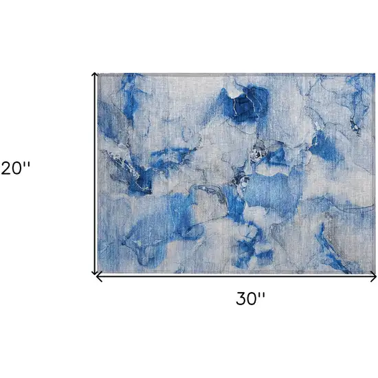 Navy Blue Abstract Washable Indoor Outdoor Area Rug Photo 3